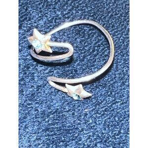 Silver Tone Adjustable Star Wrap Toe Ring with Blue Stones Casual